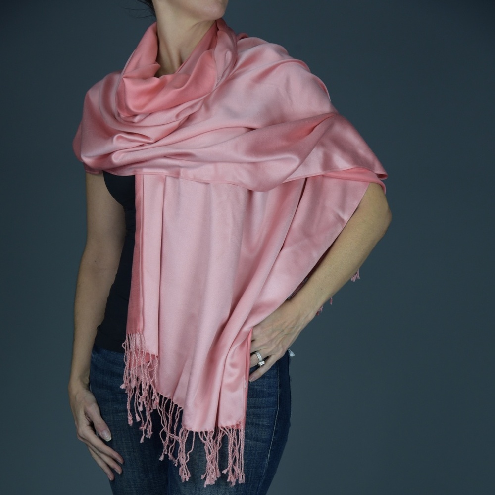 New Silk Pashmina style Soft Rose Wrap with fringe